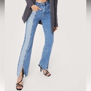 NastyGal Color block Split Hem Jeans